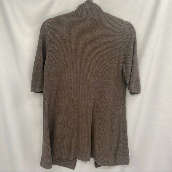 Eileen Fisher Chocolate Brown Open Front 1/2 Sleeve Silk Blend Cardigan Sweater - Picture 5 of 9